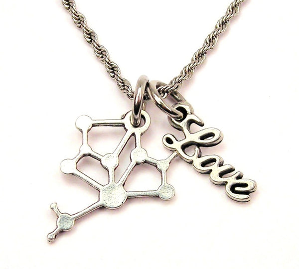 DNA Molecule 20" Chain Necklace With Cursive Love Accent