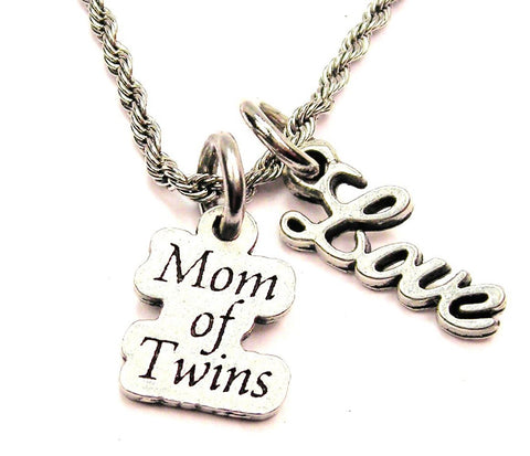 Mom Of Twins 20" Chain Necklace With Cursive Love Accent