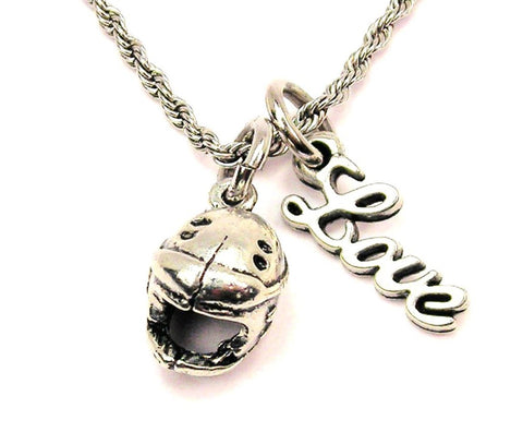Motorcycle Helmet 20" Chain Necklace With Cursive Love Accent