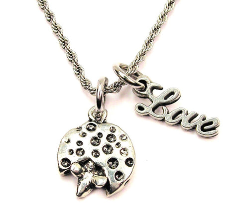 Mouse In A Cheese Wheel 20" Chain Necklace With Cursive Love Accent