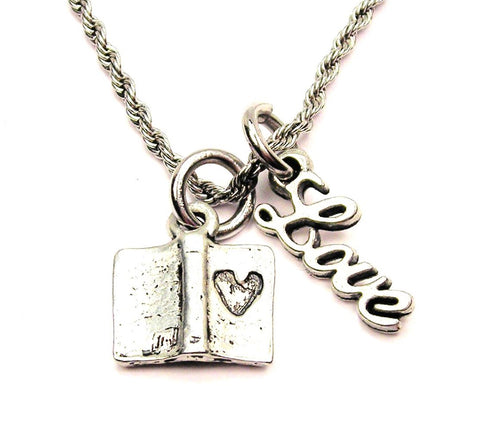 Favorite Book 20" Chain Necklace With Cursive Love Accent