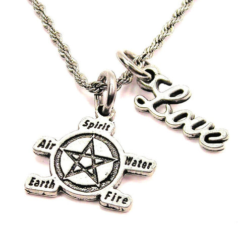 Nature's Elements Pentacle 20" Chain Necklace With Cursive Love Accent