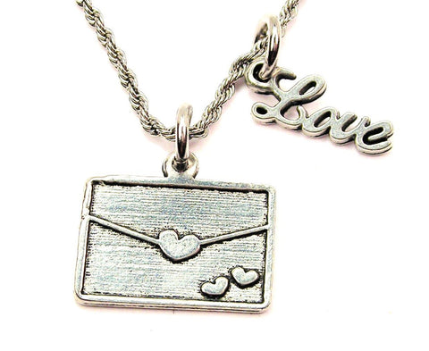 Envelope With Hearts 20" Chain Necklace With Cursive Love Accent