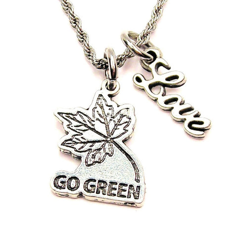 Go Green With Leaf 20" Chain Necklace With Cursive Love Accent