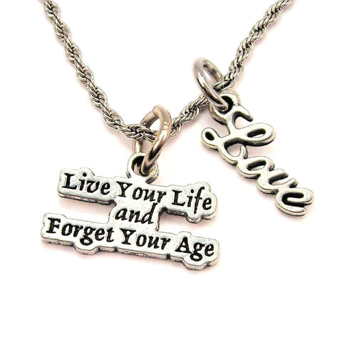 Live Your Life Forget Your Age 20" Chain Necklace With Cursive Love Accent