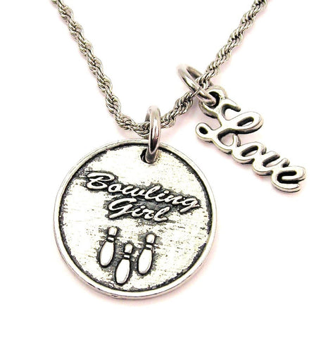 Bowling Girl 20" Chain Necklace With Cursive Love Accent