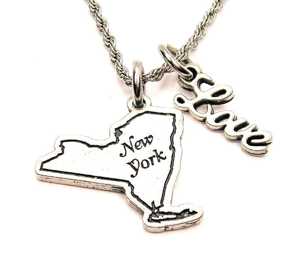New York 20" Chain Necklace With Cursive Love Accent