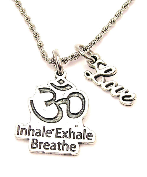 Inhale Exhale Breathe 20" Chain Necklace With Cursive Love Accent