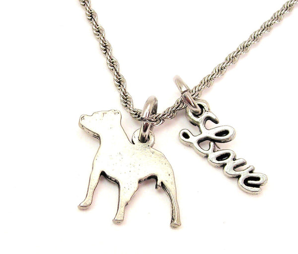 Pit Bull Silhouette 20" Chain Necklace With Cursive Love Accent
