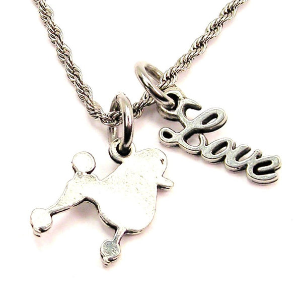 Poodle Silhouette 20" Chain Necklace With Cursive Love Accent