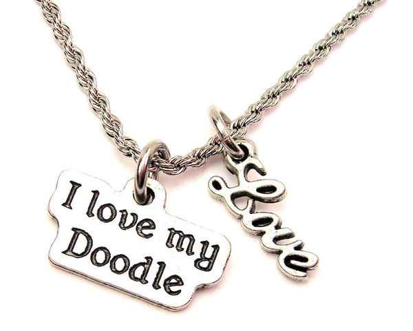 I Love My Doodle 20" Chain Necklace With Cursive Love Accent