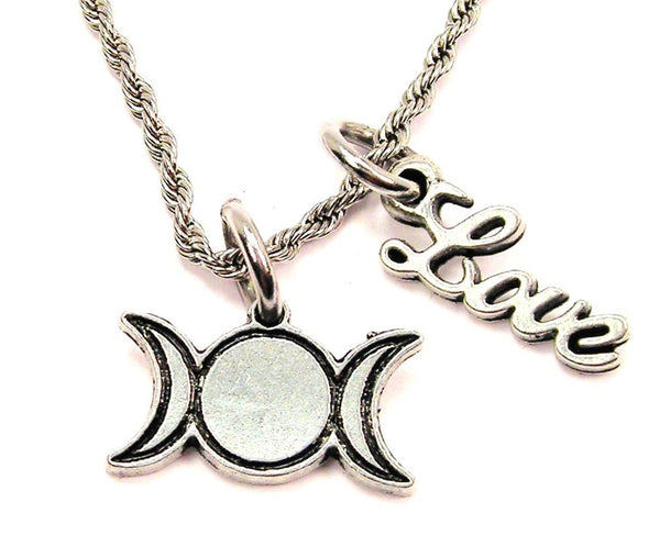 Simple Triple Moon 20" Chain Necklace With Cursive Love Accent