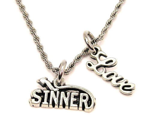 Sinner 20" Chain Necklace With Cursive Love Accent