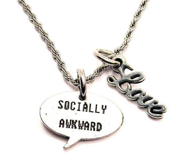 Socially Awkward 20" Chain Necklace With Cursive Love Accent