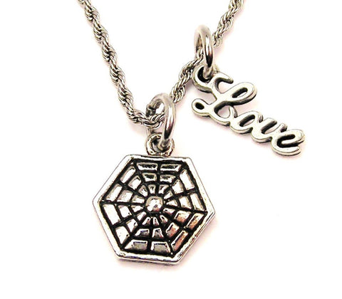 Spider Web 20" Chain Necklace With Cursive Love Accent