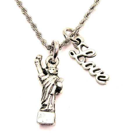 Statue Of Liberty 20" Chain Necklace With Cursive Love Accent