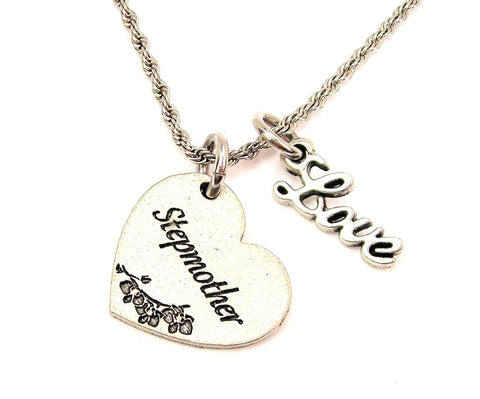 Stepmother Heart 20" Chain Necklace With Cursive Love Accent