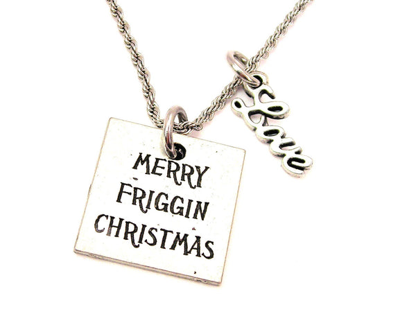 Merry Friggin Christmas 20" Chain Necklace With Cursive Love Accent