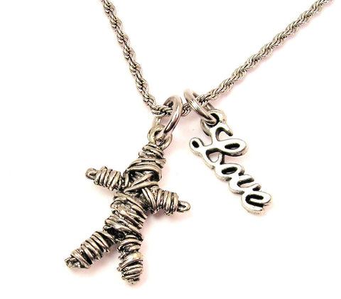 Voodoo Doll 20" Chain Necklace With Cursive Love Accent