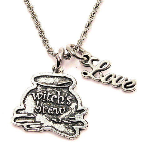 Witch's Brew Cauldron 20" Chain Necklace With Cursive Love Accent