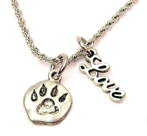 Wolf Paw 20" Chain Necklace With Cursive Love Accent