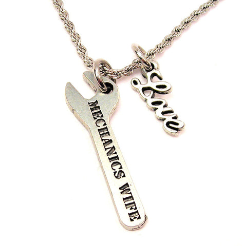Mechanic's Wife 20" Chain Necklace With Cursive Love Accent
