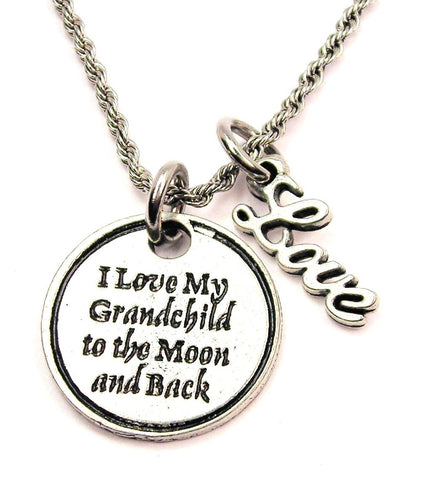 I Love My Grandchild To The Moon And Back 20" Chain Necklace With Cursive Love Accent