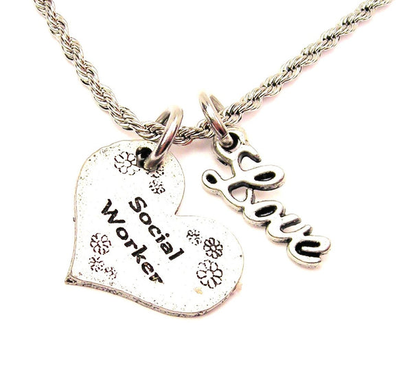 Social Worker 20" Chain Necklace With Cursive Love Accent