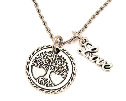 Tree Of Life 20" Chain Necklace With Cursive Love Accent