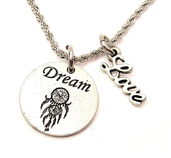 Dream With Dream Catcher 20" Chain Necklace With Cursive Love Accent