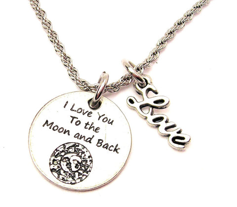 I Love You To The Moon And Back Celestial 20" Chain Necklace With Cursive Love Accent