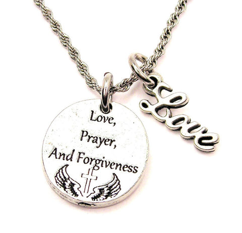 Love, Prayer, And Forgiveness 20" Chain Necklace With Cursive Love Accent