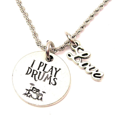 I Play Drums 20" Chain Necklace With Cursive Love Accent