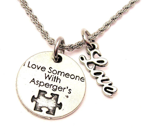 I Love Someone With Asperger's 20" Chain Necklace With Cursive Love Accent