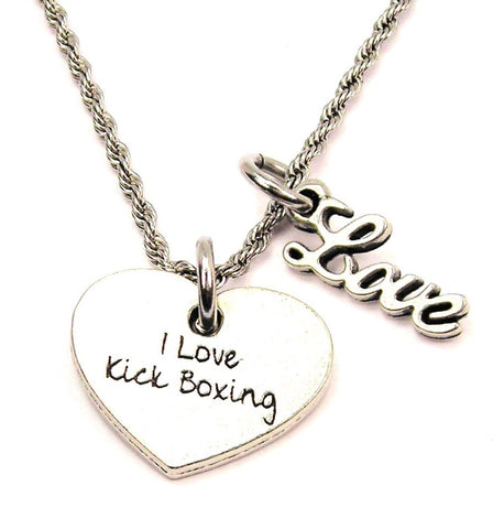 I Love Kick Boxing 20" Chain Necklace With Cursive Love Accent