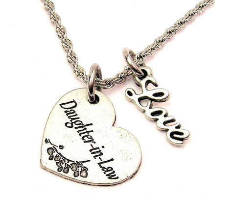 Daughter In Law 20" Chain Necklace With Cursive Love Accent