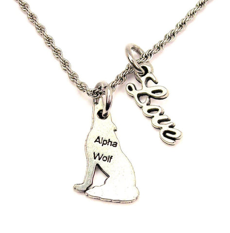 Alpha Wolf 20" Chain Necklace With Cursive Love Accent