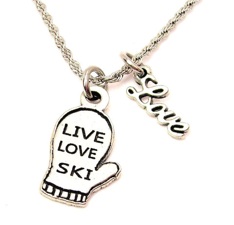 Live Love Ski Mitten 20" Chain Necklace With Cursive Love Accent