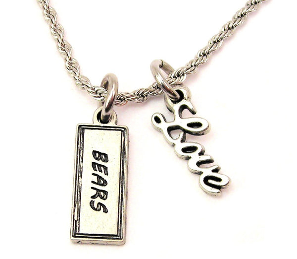 Bears Tab 20" Chain Necklace With Cursive Love Accent