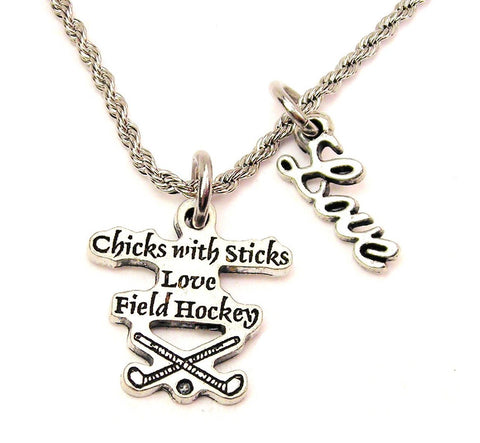 Chicks With Sticks Love Field Hockey 20" Chain Necklace With Cursive Love Accent