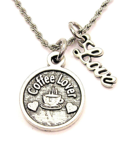 Coffee Lover 20" Chain Necklace With Cursive Love Accent
