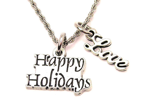 Happy Holidays 20" Chain Necklace With Cursive Love Accent