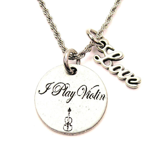 I Play Violin 20" Chain Necklace With Cursive Love Accent