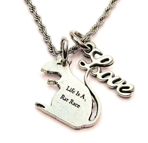 Life Is A Rat Race 20" Chain Necklace With Cursive Love Accent