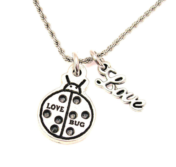 Love Bug 20" Chain Necklace With Cursive Love Accent