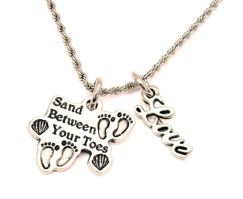 Sand Between Your Toes 20" Chain Necklace With Cursive Love Accent