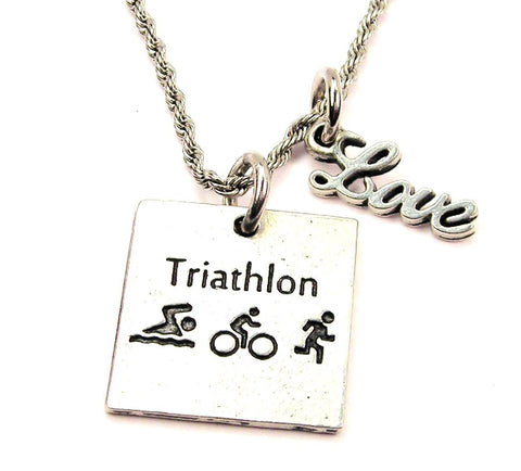 Triathlon 20" Chain Necklace With Cursive Love Accent