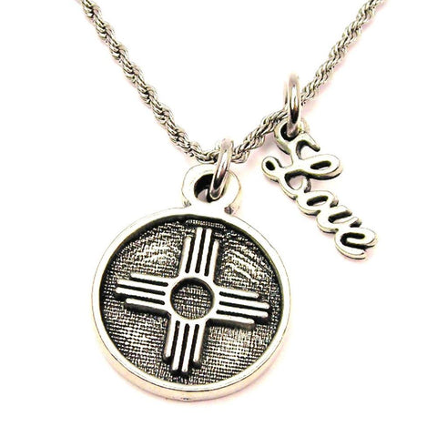 Zia Southwest Sun Symbol 20" Chain Necklace With Cursive Love Accent