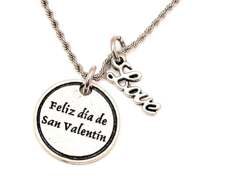 Feliz Dia De San Valentine 20" Chain Necklace With Cursive Love Accent