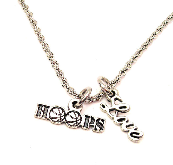 Hoops With Basketballs 20" Chain Necklace With Cursive Love Accent